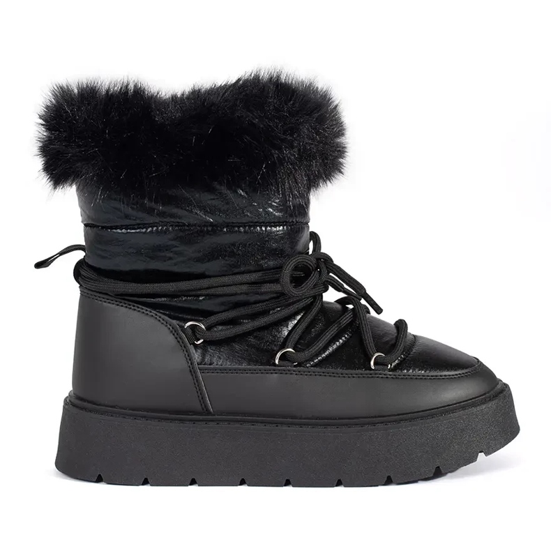 Botas de nieve de mujer negras con pelo y suela gruesa. negro