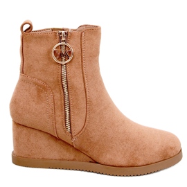 Botas cuña mujer con cremallera camel dorado marrón