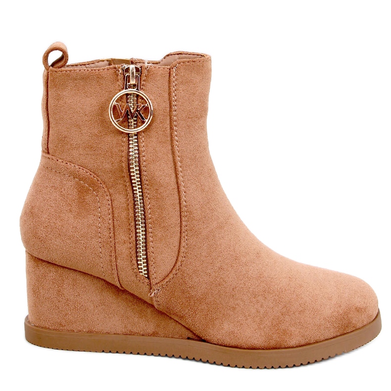Botas cuña mujer con cremallera camel dorado marrón