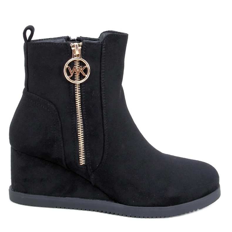 Botas cuña mujer negras con cremallera dorada negro