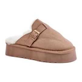 Pantuflas de mujer con aislamiento de pelo FA-185, beige oscuro