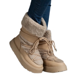 Botas de nieve sin cordones de mujer con aislamiento beige decoradas con pelo