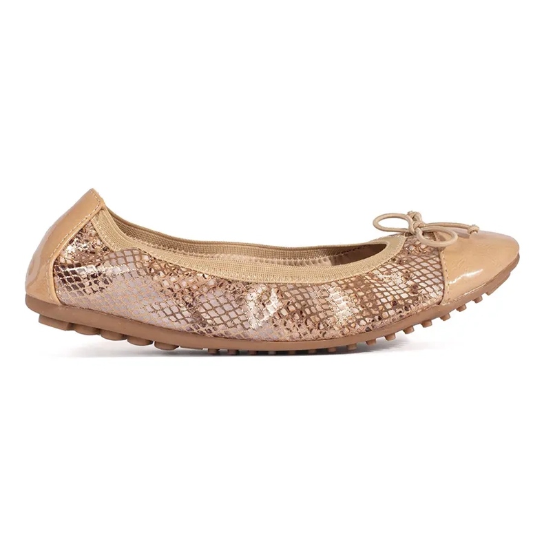 Bailarinas beige con elástico con estampado de serpiente y lazo