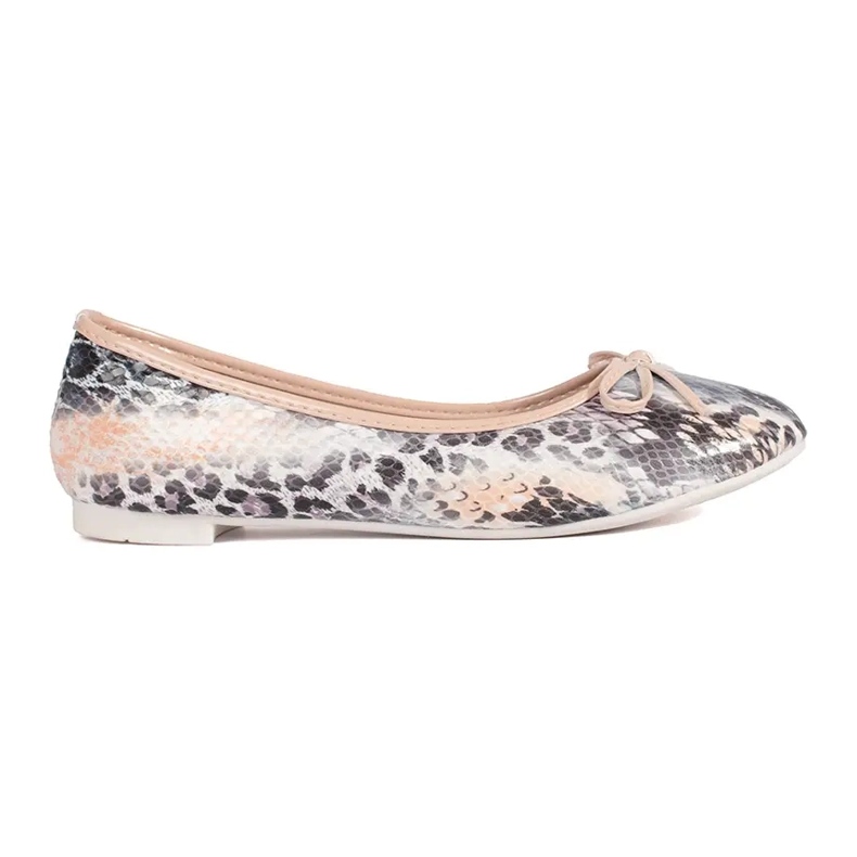 Bailarinas planas de mujer con estampado de serpiente y lazo. beige
