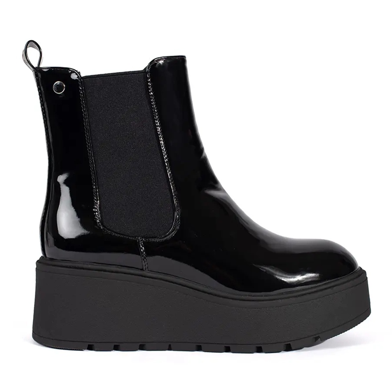 Seastar Botas Chelsea de mujer charol negro con cuña