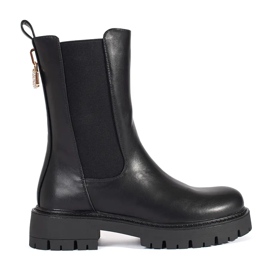 Seastar Botas Chelsea de mujer negras con pin dorado decorativo negro