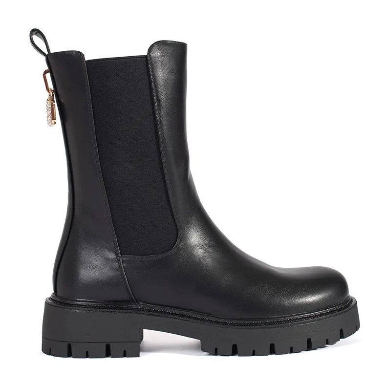 Seastar Botas Chelsea de mujer negras con pin dorado decorativo negro