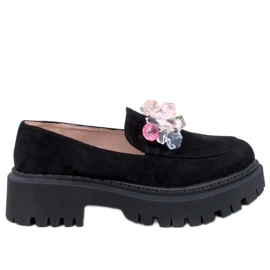 Mocasines de mujer con plataforma y piedras, negro