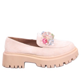Mocasines de mujer con plataforma y piedras, beige