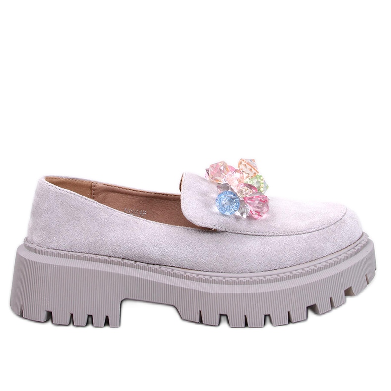 Mocasines de mujer con plataforma con piedras, gris
