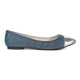 Bailarinas azules brillantes con puntera plateada.