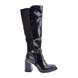 S.Barski Botas de mujer de charol decorado con tacón alto D&A MR880-055 Negro S.Barski Botas de mujer de charol decorado con tacón alto D&A MR880-055 Negro