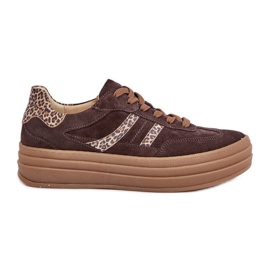 Zazoo N1176 Zapatillas de ante con plataforma de leopardo, chocolate marrón