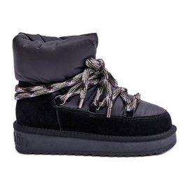 Botas de nieve de ante para mujer con cordones gruesos D.Franklin DFSH375003 Negro