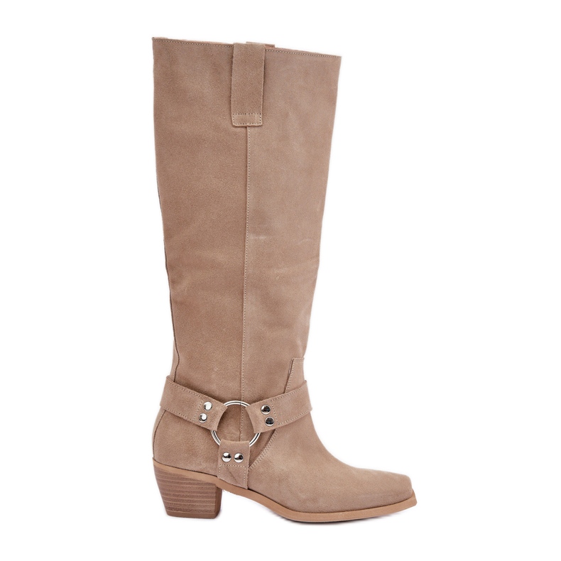 Botas De Ante Con Tacón Bajo Y Parte Superior Por Encima De La Rodilla Zazoo 3444/O Beige Claro