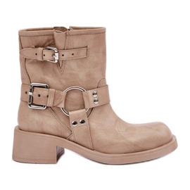 Botas Mujer Piel Tacón Bajo Bloque con Tiras Zazoo 3644 Beige