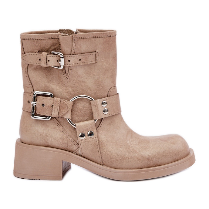 Botas Mujer Piel Tacón Bajo Bloque con Tiras Zazoo 3644 Beige