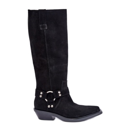 Botas Cowboy Ante Tacón Bajo Con Decoración Zazoo 3656 Negro