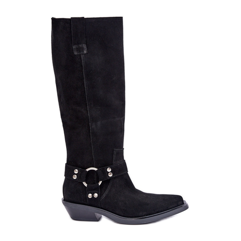 Botas Cowboy Ante Tacón Bajo Con Decoración Zazoo 3656 Negro