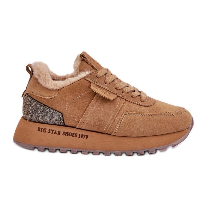 Zapatillas De Mujer De Ante Con Pelo Y Elemento Brillante Big Star OO274578 Hi-Poly System Camel marrón