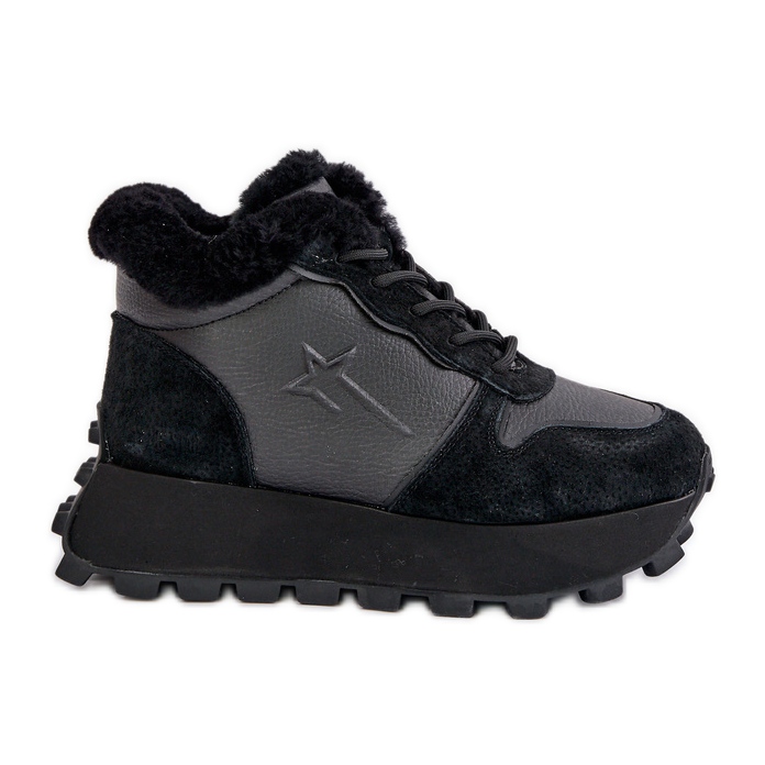 Zapatillas Trapper De Mujer De Piel Con Piel En La Plataforma Big Star OO274A329 Negro