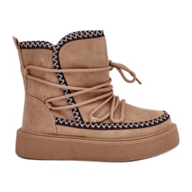 Botas de nieve de mujer marrones con bordado en la plataforma marrón
