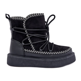 Botas de nieve para mujer con bordado en la plataforma, negro