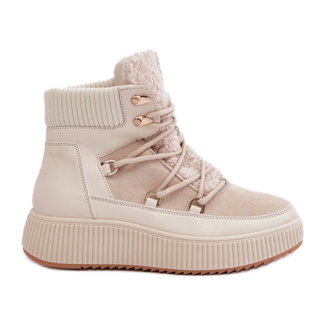 Botas de nieve bajas con plataforma para mujer, beige claro
