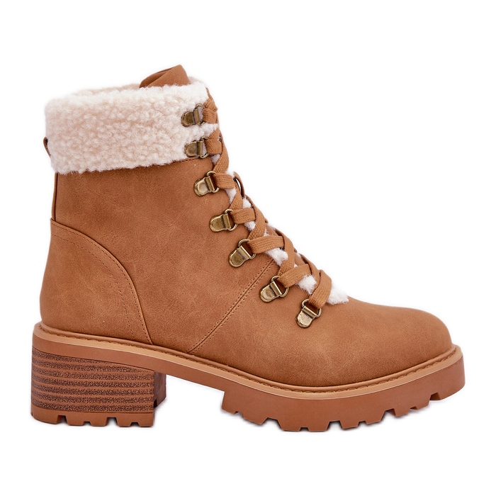 Botas de piel de oveja para mujer con tacones bajos color camel marrón
