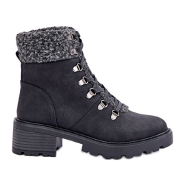 Botas de piel de oveja para mujer con tacón bajo, negro