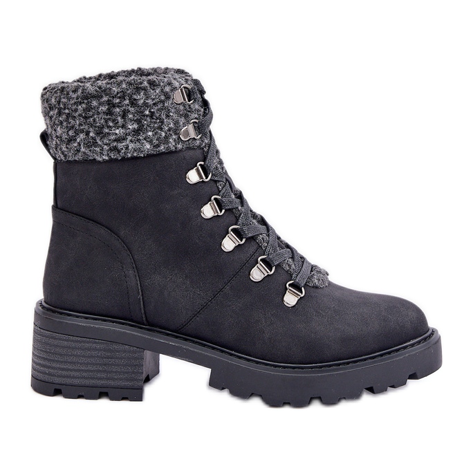 Botas de piel de oveja para mujer con tacón bajo, negro