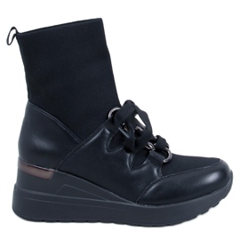 Botines de cuña con parte superior elástica, negro Botines de cuña con parte superior elástica, negro