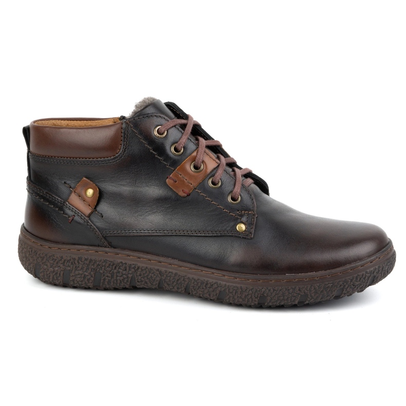 Kampol Zapatos de invierno de piel con aislamiento para hombre 108/K marrón