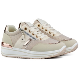 Calzado deportivo mujer, deportivas beige con purpurina 9053-SP-BE