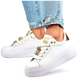 Zapatillas de mujer con plataforma y adornos, blanco EV392-1GO Zapatillas de mujer con plataforma y adornos, blanco EV392-1GO