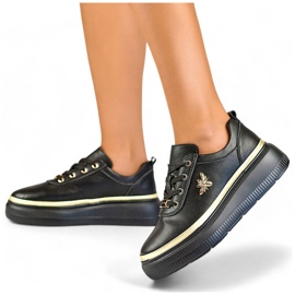 Calzado deportivo de mujer de piel con plataforma, negro GD-XF120C-B Calzado deportivo de mujer de piel con plataforma, negro GD-XF120C-B
