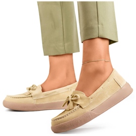 Mocasines de mujer de piel con lazo, beige Goodin GD-SW4005BE