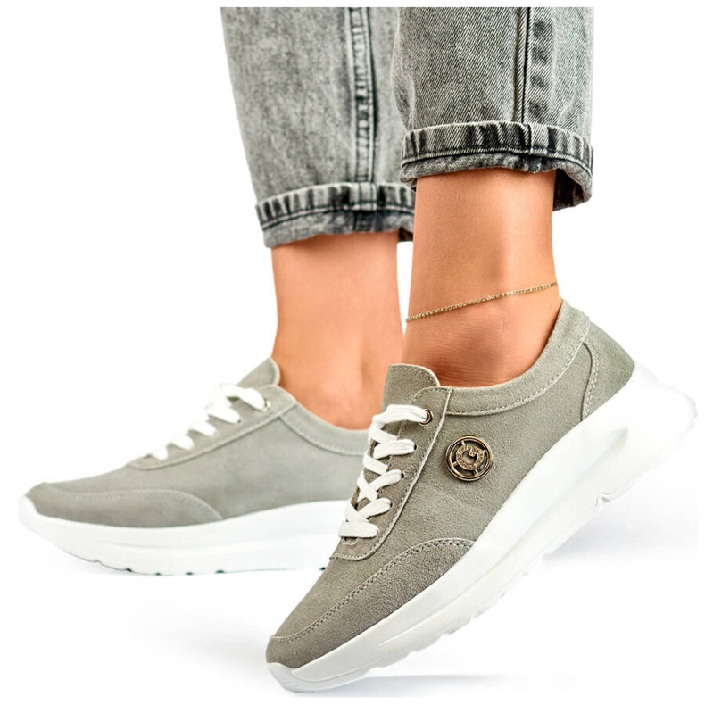Zapatillas deportivas de mujer de piel con plataforma, gris GD-XF-108G