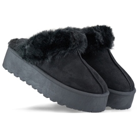 Pantuflas de mujer con plataforma y pelo, negro 81366-1B