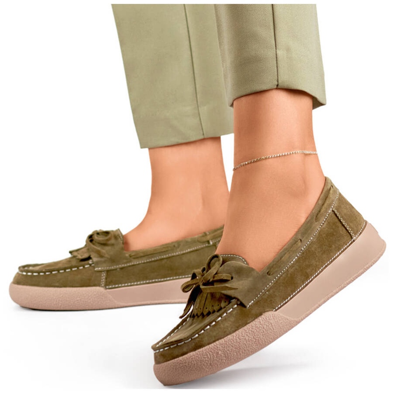Mocasines mujer piel verde caqui Goodin GD-SW4005KH