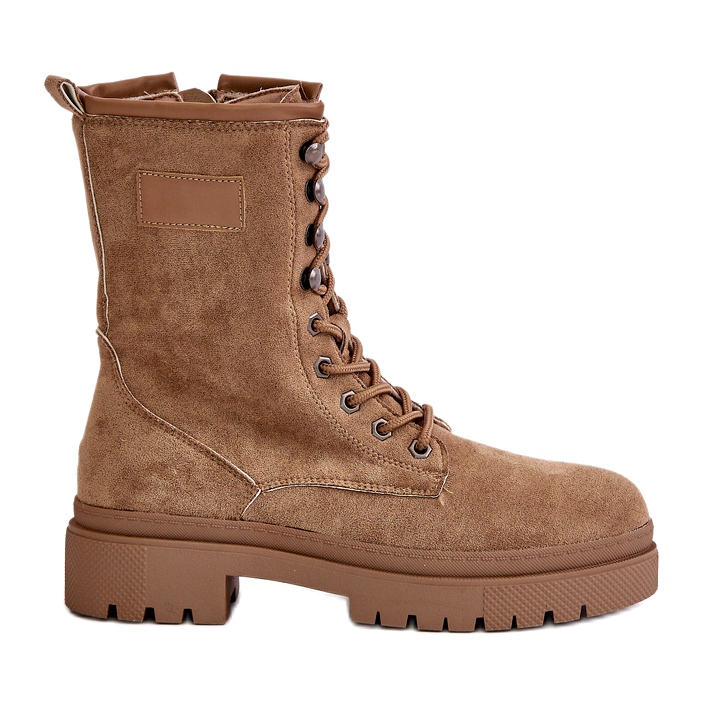 Botas Obreras Mujer Con Cremallera Fabricadas En Gamuza Ecológica, Beige Oscuro