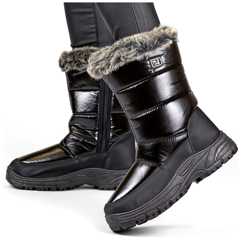 Botas de nieve altas con aislamiento negro para mujer con piel, zapatos cálidos de invierno Botas de nieve altas con aislamiento negro para mujer con piel, zapatos cálidos de invierno