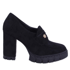 Zapatos de mujer de tacón y plataforma con adorno. negro