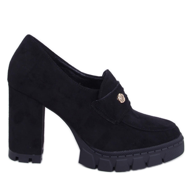 Zapatos de mujer de tacón y plataforma con adorno. negro