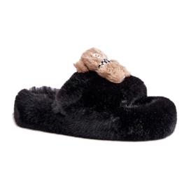 Pantuflas aislantes para mujer con osito de peluche BG189P, negro