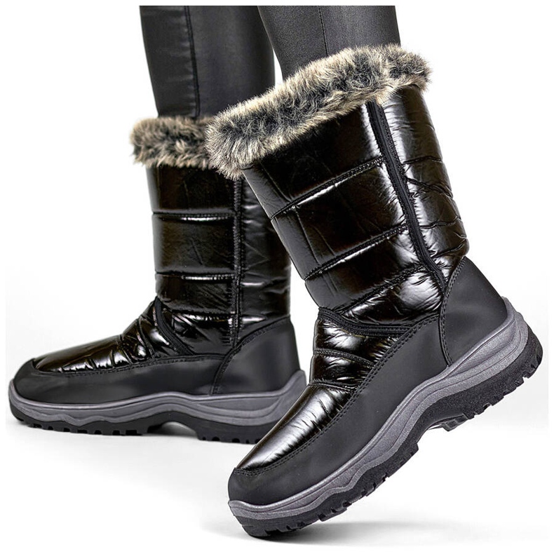 Botas de nieve de mujer con pelo y velcro, negras N1613B negro