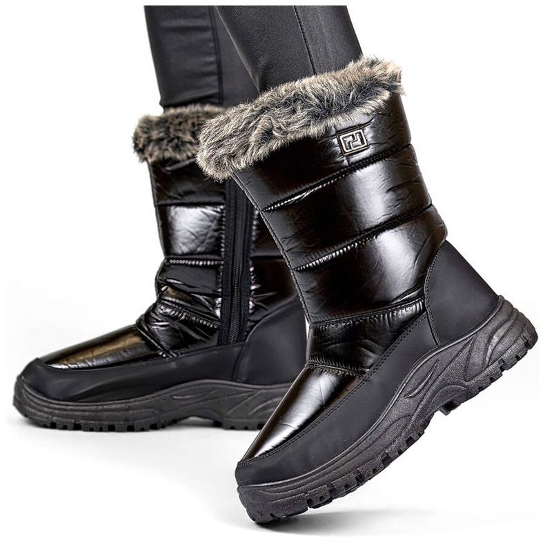 Botas de nieve de mujer con pelo y cremallera, negras N1612B negro