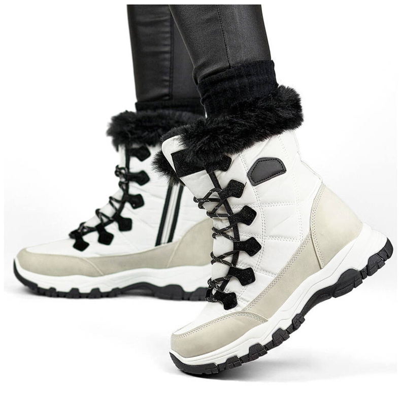 Botas de nieve de mujer con pelo y cremallera, blanco 9093W