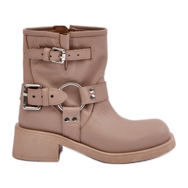 Botas Mujer Piel Tacón Bajo Bloque con Tiras Zazoo 3644 Beige
