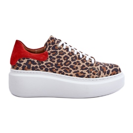 Zazoo Zapatillas Plataforma Piel Leopardo Leopardo 3346 Marrón-Rojo